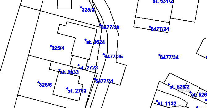 Parcela st. 6477/35 v KÚ Napajedla, Katastrální mapa