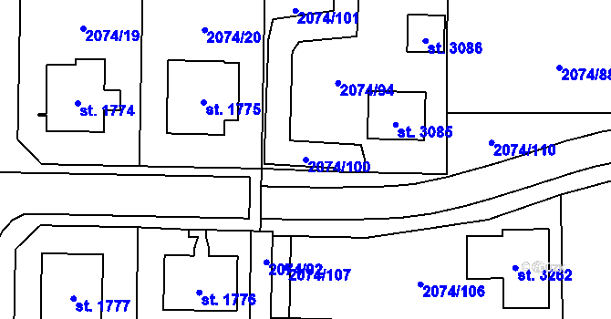 Parcela st. 2074/100 v KÚ Napajedla, Katastrální mapa