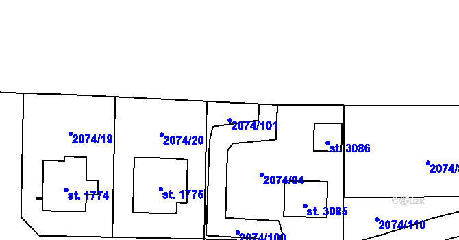Parcela st. 2074/101 v KÚ Napajedla, Katastrální mapa