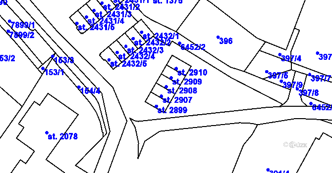 Parcela st. 2908 v KÚ Napajedla, Katastrální mapa