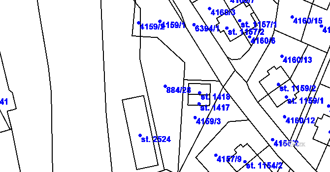 Parcela st. 884/28 v KÚ Napajedla, Katastrální mapa