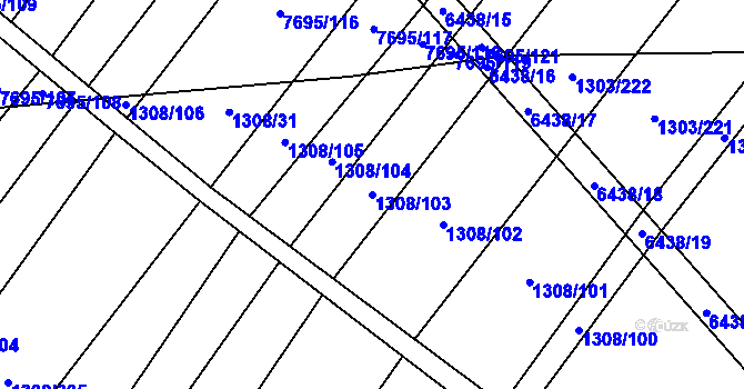 Parcela st. 1308/103 v KÚ Napajedla, Katastrální mapa