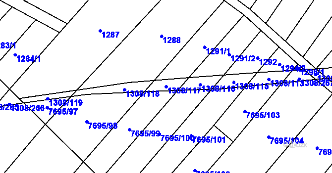 Parcela st. 1308/117 v KÚ Napajedla, Katastrální mapa