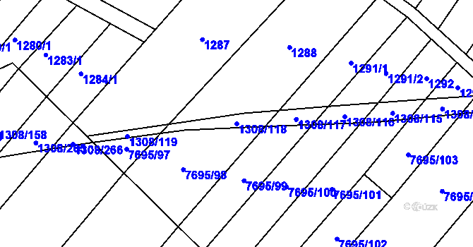 Parcela st. 1308/118 v KÚ Napajedla, Katastrální mapa