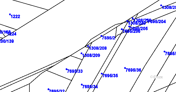 Parcela st. 1308/208 v KÚ Napajedla, Katastrální mapa