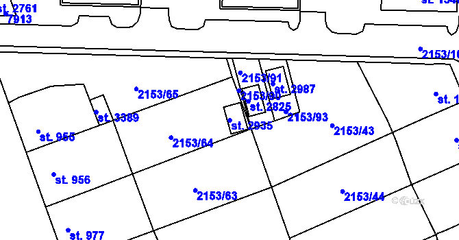 Parcela st. 2935 v KÚ Napajedla, Katastrální mapa