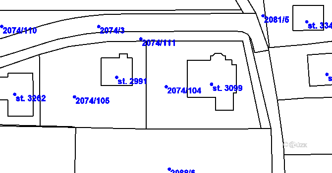 Parcela st. 2074/104 v KÚ Napajedla, Katastrální mapa