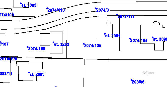 Parcela st. 2074/105 v KÚ Napajedla, Katastrální mapa
