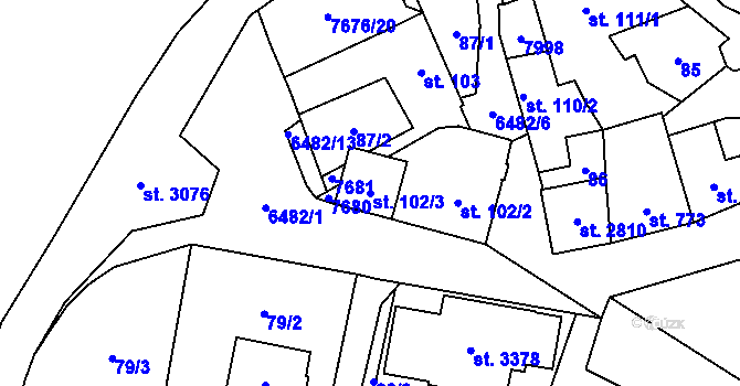 Parcela st. 102/3 v KÚ Napajedla, Katastrální mapa