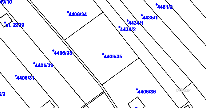 Parcela st. 4406/35 v KÚ Napajedla, Katastrální mapa