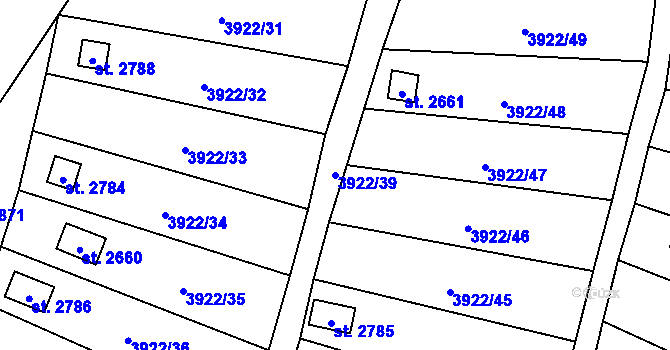 Parcela st. 3922/39 v KÚ Napajedla, Katastrální mapa