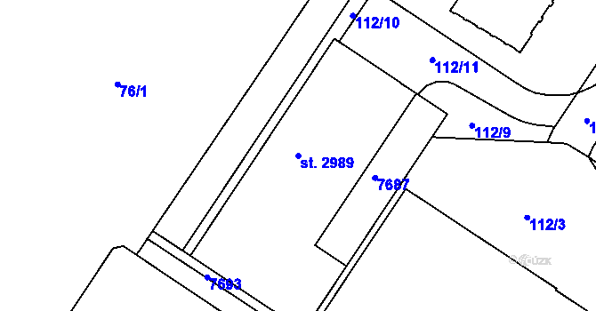 Parcela st. 2989 v KÚ Napajedla, Katastrální mapa