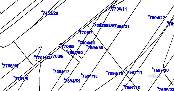Parcela st. 7694/58 v KÚ Napajedla, Katastrální mapa