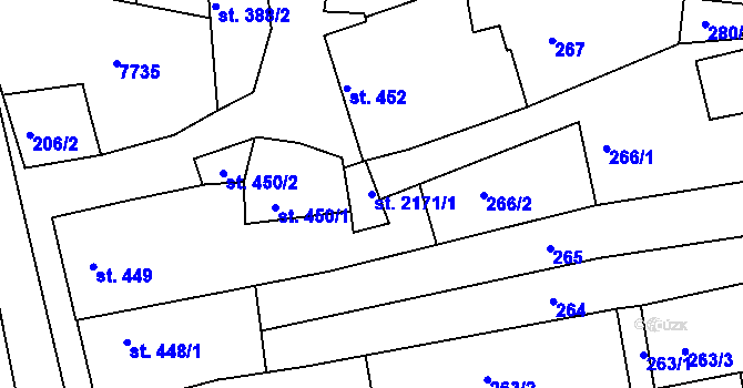 Parcela st. 2171/1 v KÚ Napajedla, Katastrální mapa