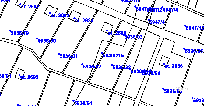 Parcela st. 5936/215 v KÚ Napajedla, Katastrální mapa