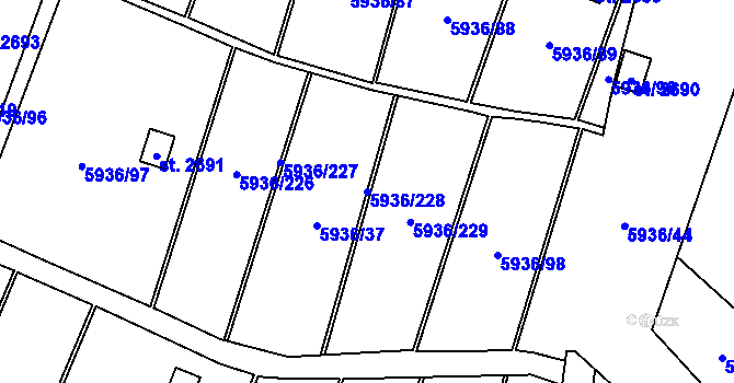 Parcela st. 5936/228 v KÚ Napajedla, Katastrální mapa