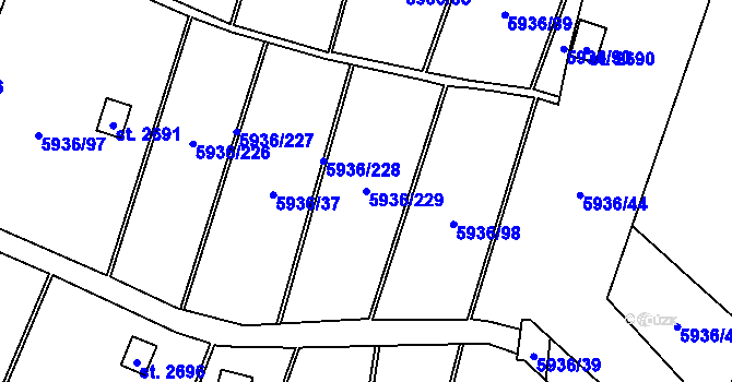 Parcela st. 5936/229 v KÚ Napajedla, Katastrální mapa