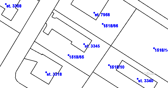 Parcela st. 3345 v KÚ Napajedla, Katastrální mapa