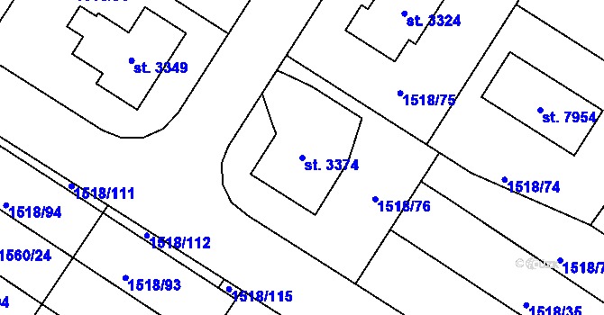Parcela st. 3374 v KÚ Napajedla, Katastrální mapa