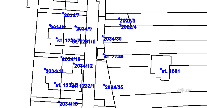 Parcela st. 2734 v KÚ Napajedla, Katastrální mapa