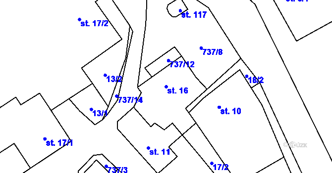 Parcela st. 16 v KÚ Valdíkov, Katastrální mapa