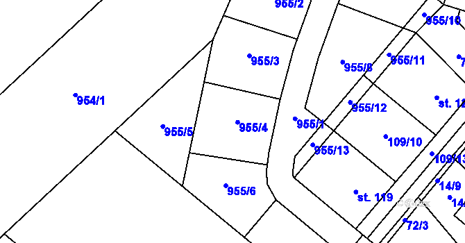 Parcela st. 955 v KÚ Valdíkov, Katastrální mapa