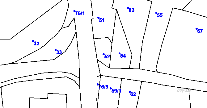 Parcela st. 52 v KÚ Narysov, Katastrální mapa