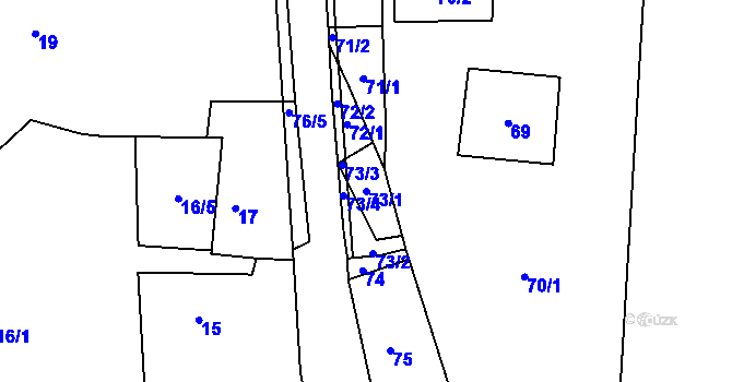 Parcela st. 73/1 v KÚ Narysov, Katastrální mapa