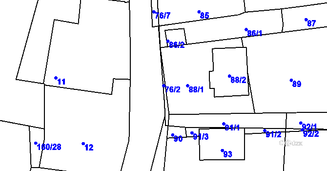 Parcela st. 76/2 v KÚ Narysov, Katastrální mapa