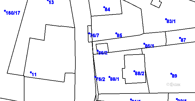 Parcela st. 86/2 v KÚ Narysov, Katastrální mapa