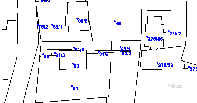 Parcela st. 91/2 v KÚ Narysov, Katastrální mapa