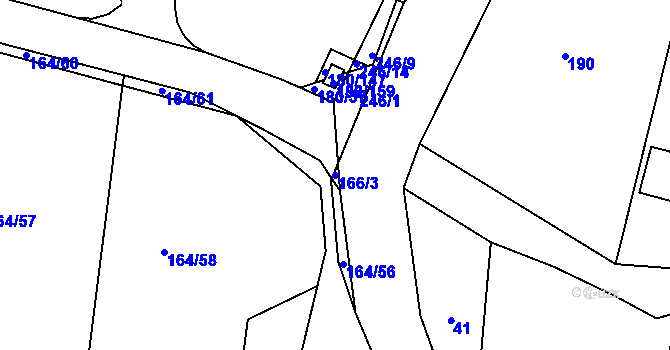 Parcela st. 166/3 v KÚ Narysov, Katastrální mapa