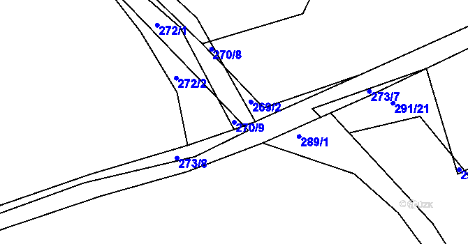 Parcela st. 270/9 v KÚ Narysov, Katastrální mapa