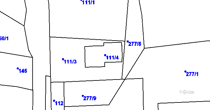 Parcela st. 111/4 v KÚ Narysov, Katastrální mapa