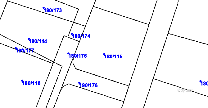 Parcela st. 180/115 v KÚ Narysov, Katastrální mapa