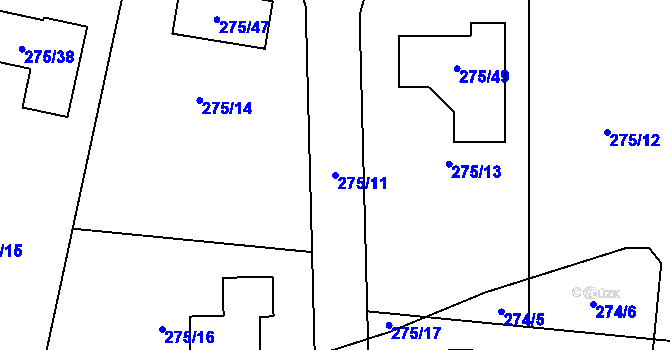 Parcela st. 275/11 v KÚ Narysov, Katastrální mapa