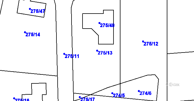 Parcela st. 275/13 v KÚ Narysov, Katastrální mapa