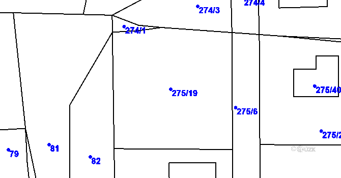 Parcela st. 275/19 v KÚ Narysov, Katastrální mapa