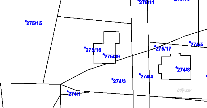 Parcela st. 275/39 v KÚ Narysov, Katastrální mapa
