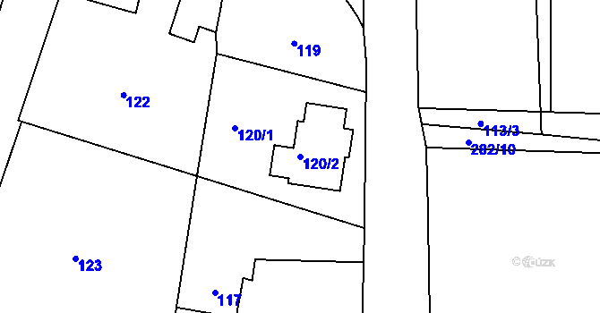 Parcela st. 120/2 v KÚ Narysov, Katastrální mapa