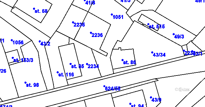Parcela st. 43/4 v KÚ Nasavrky, Katastrální mapa