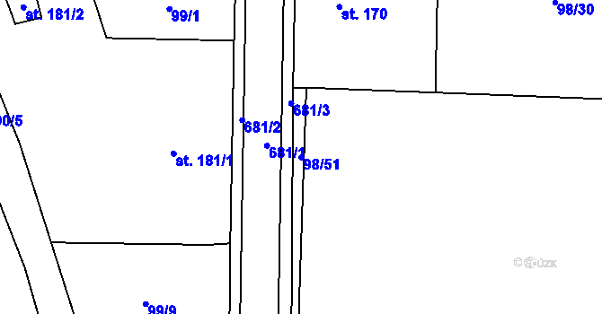 Parcela st. 98/51 v KÚ Nasavrky, Katastrální mapa