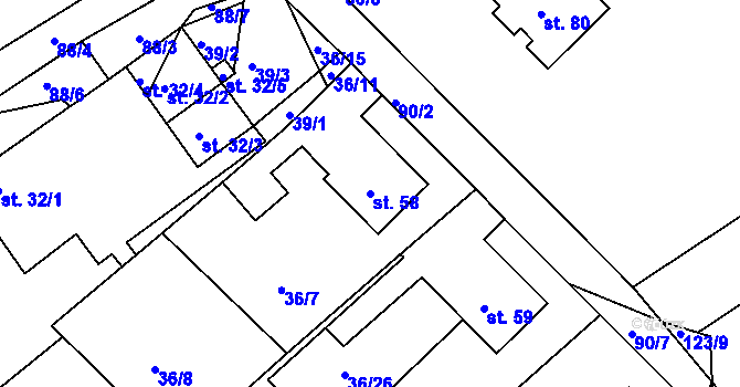 Parcela st. 58 v KÚ Nasavrky u Chocně, Katastrální mapa
