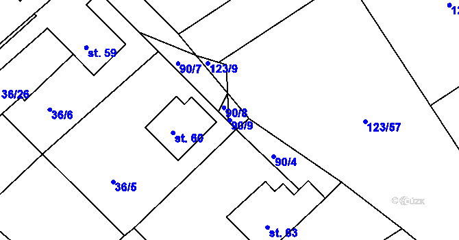 Parcela st. 90/9 v KÚ Nasavrky u Chocně, Katastrální mapa