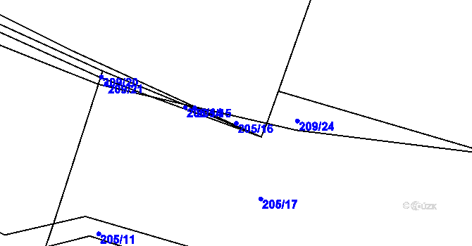Parcela st. 205/16 v KÚ Nasavrky u Chocně, Katastrální mapa
