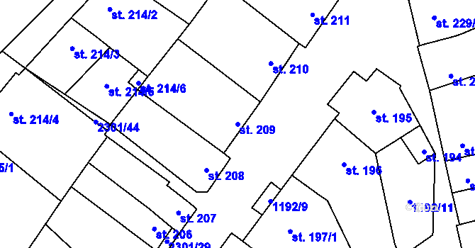 Parcela st. 209 v KÚ Násedlovice, Katastrální mapa