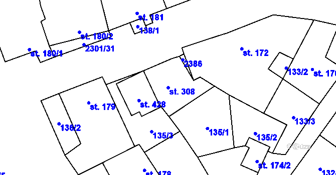 Parcela st. 308 v KÚ Násedlovice, Katastrální mapa