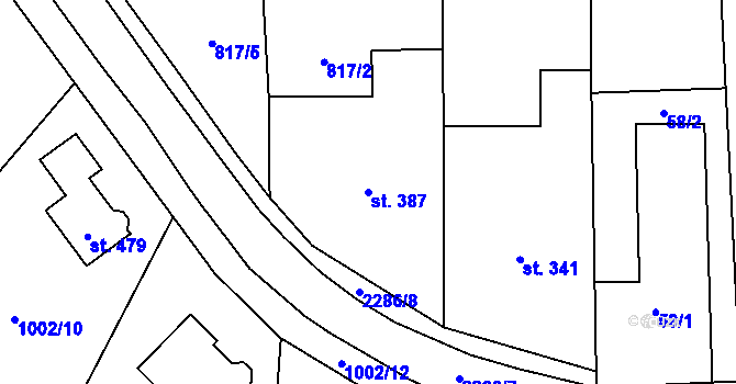 Parcela st. 387 v KÚ Násedlovice, Katastrální mapa