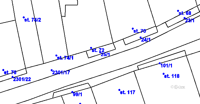 Parcela st. 25/1 v KÚ Násedlovice, Katastrální mapa