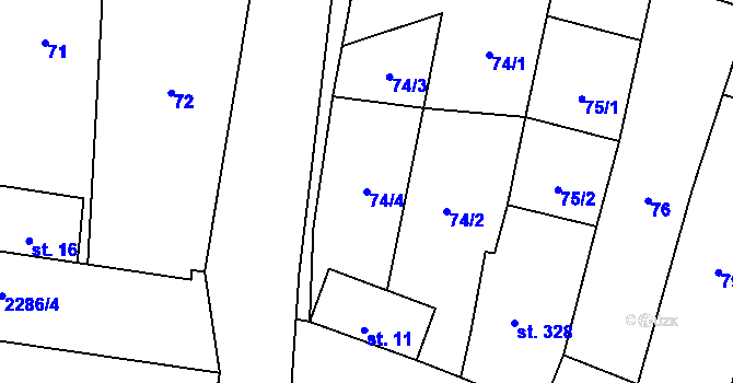 Parcela st. 74/4 v KÚ Násedlovice, Katastrální mapa